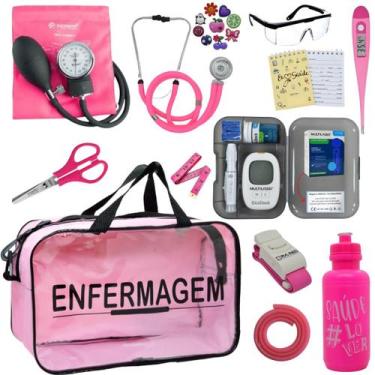 Imagem de Kit Enfermagem Transparente Medidor Glicose Aparelho Pressao Estetoscó