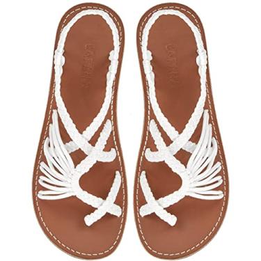 Imagem de Capana Sandálias rasas femininas de tecido - sandálias trançadas com tiras, sandálias de praia para mulheres verão elegante, sandálias boêmia de corda, sapatos femininos casuais de primavera,