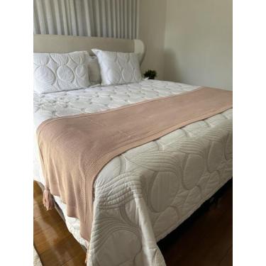 Imagem de Peseira Manta Decorativa Pompom Sofá Sala Cama King Luxo Tricot 260x60