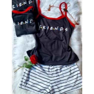 Imagem de Pijama Curto Short Alcinha Estampado Pijaminha Baby Doll Confortavel -