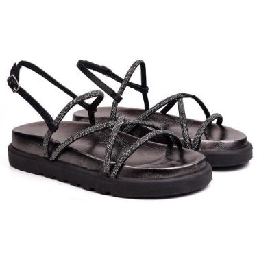 Imagem de Sandália papete feminina brilho flat naty - LilaBlu, Cinza, 38