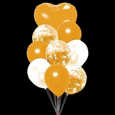 Imagem de Kit Buquê de Balões Coração - Dourado - Buquê com 9 Balões - Partiufes
