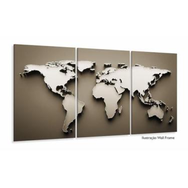 Imagem de Quadro Decorativo Mapa Mundi Estilo Militar Mosaico 3 peças 120x60 - W