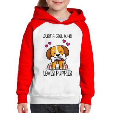 Imagem de Moletom Infantil Just A Girl Who Loves Puppies - Foca na Moda, Branco,
