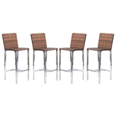 Imagem de Kit com 4 Banquetas Altas Jardim em Alumínio Fibra Capuccino - Premium