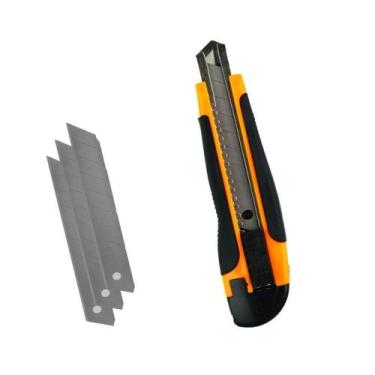 Imagem de Estilete Emborrachado com Trava 18mm Profissional + 3 Lâminas - Starfe