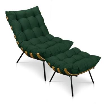 Imagem de Kit Poltrona Costela com Puff Para Sala Veludo Verde - Nerosinteriores