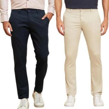 Imagem de Kit 2 Calças de Sarja Chino Com Bolso Traseiro Embutido Alfaiataria-Masculino