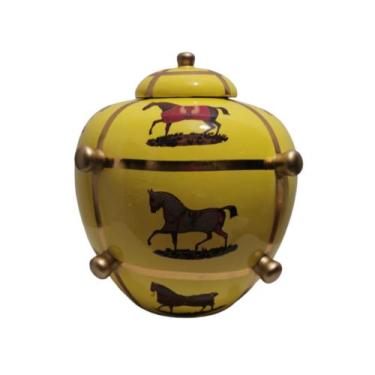 Imagem de Potiche Decorativo Porcelana Amarelo c Cavalos Formosa - LUXdecor Casa