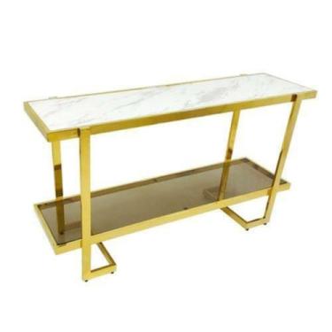 Imagem de Aparador Moderno Metal Dourado Marmore Vidro Fumê Luxo - LUXdécor