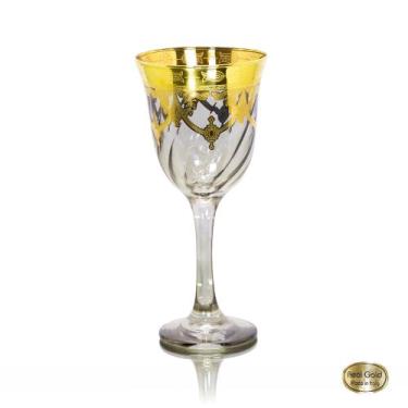 Imagem de Taça Vinho Cristal Italiano Fumê Guirlandas em Ouro - LUXdécor