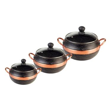 Imagem de Conjunto de Panelas em Pedra Sabão Tampa de Vidro - 1,5; 3; 3,6 lts - São José