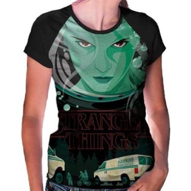 Imagem de Camiseta Raglan Baby Look Stranger Things Ref:234 - smoke, Preto, M