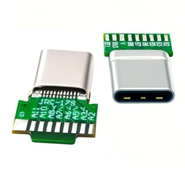 Imagem de cablecc 2 pçs/lote OEM DIY Solda Tipo USB-C USB 3.1 Tipo-C Conector Tomada Macho e Fêmea com PCB