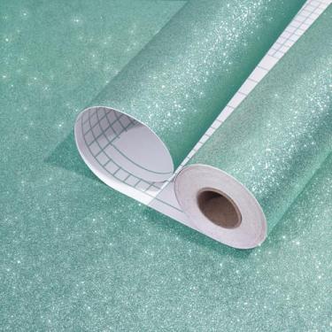 Imagem de Wallderful Papel de parede brilhante azul-petróleo claro descasque e cole papel de contato verde autoadesivo brilhante papel de parede decorativo para casas de bonecas, armários, prateleiras, gavetas,