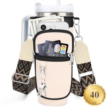 Imagem de Sernaxi Bolsa para Garrafa de Água com Alça de Ombro de Lona para Copo Stanley de 40 Oz com Alça, Bolsa para Garrafa de Água com Bolso para Telefone de 6,7'' para Acessórios para Copos Stanley, Presen