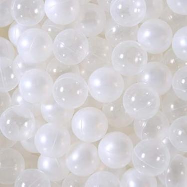 Imagem de PlayMaty Bolas de piscina para piscina – 5,6 cm de plástico livre de ftalatos e BPA pérolas brancas e transparentes para crianças e bebês, pacote com 100
