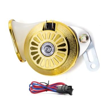 Imagem de FARBIN Buzina de carro com som variável - 3 modos, tom alto/baixo de 130 db para caminhões, barco, motocicleta, pickup - buzina de trem de 12 V com kit de fiação (ouro, 1 peça)