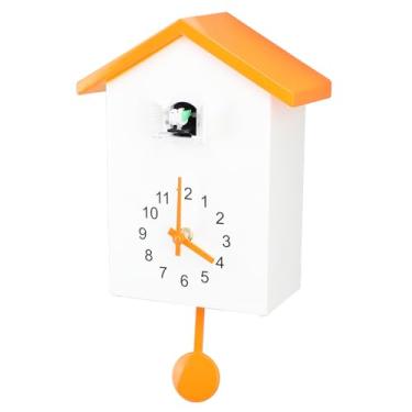 Imagem de Relógio de Parede, Pêndulo de Casa de Pássaro, Grande Relógio Cuco de Madeira Com Carrilhão Inteligente e Movimento Silencioso para Escritório Doméstico (Telhado Laranja)