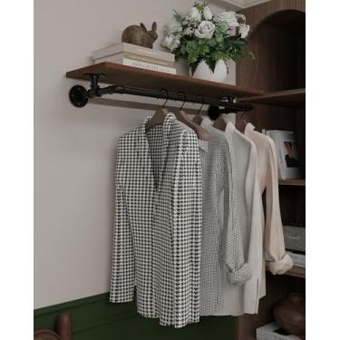 Imagem de TEDIDUWA Suporte para roupas de 91,4 cm, suporte de parede com prateleira de madeira verdadeira, suporte para pendurar resistente, haste de pendurar multiuso, armazenamento de armário com economia de