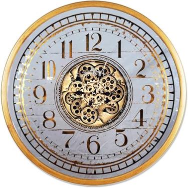 Imagem de Relógio de parede com engrenagem móvel de 78 cm para decoração moderna de sala de estar, relógio de parede industrial grande com engrenagens steampunk, relógio de parede de metal dourado com números