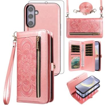 Imagem de Asuwish Capa de celular para Samsung Galaxy S24 Plus S24+ 5G Carteira com zíper magnético destacável com alça protetora de tela flor flip porta-cartões S24plus 24S + S 24 24+ mulheres homens meninas