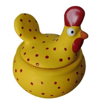 Imagem de Galinha Galheteiro Pequena amarela, vermelha. - Ana ceramica