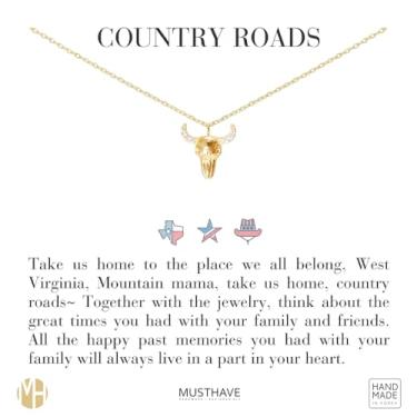 Imagem de MUSTHAVE Colar de cabeça de boi cúbica Texas banhado a ouro 18K, cor de ouro amarelo, ferradura, sorte, corrente de âncora, tamanho 40,6 cm + extensor de 5 cm, cartão presente, aniversário, melhor