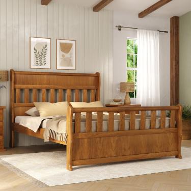 Imagem de Cama Solteiro em Madeira Maciça Nathalia Móveis Nathalia - Mogno Mel