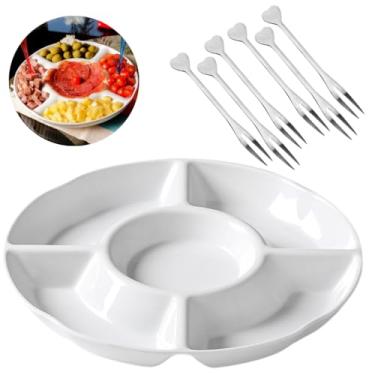 Imagem de Kit 1 Petisqueira melamina e 6 garfinhos para petisco feitos de aço inox mini garfo mesa posta kit queijo Petisqueira 23 cm
