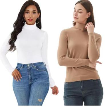 Imagem de Kit 2 Blusa Feminina Cacharrel Justa Manga Longa Gola Alta Basica Frio