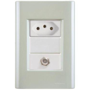 Imagem de Cj Tomadas 10a E Tv Sat Coaxial Giz Verde Ardósia Tramontina Completo 