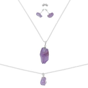 Imagem de Colar + brincos + tornozeleira pedra natural ametista