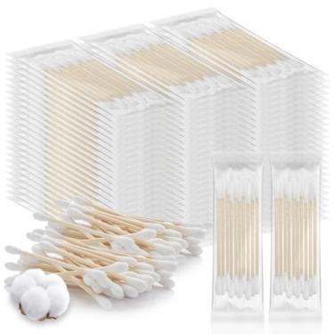 Imagem de Cotonetes de algodão tamanho de viagem, cotonetes de algodão embrulhados individualmente a granel 10 peças por pacote, cotonetes de algodão com ponta dupla, cotonetes de algodão para maquiagem de