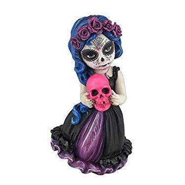 Imagem de US 6.12 Inch Poly Stone Cosplay Kids Day of The Dead Holding Pink Skull