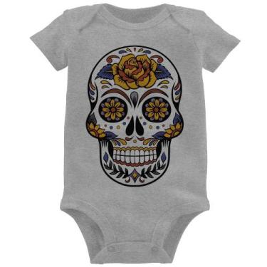 Imagem de Body Bebê Caveira Mexicana - Foca na Moda, Cinza, P