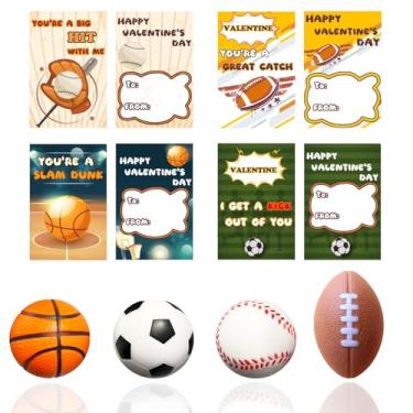 Imagem de MLOLM 24 Conjuntos De Cartões De Dia Dos Namorados Com Mini Bolas Esportivas, Bolas Esportivas Antiestresse Com Cartões De Presente De Dia Dos Namorados Para Troca De Presentes, Prêmios De Lembranci