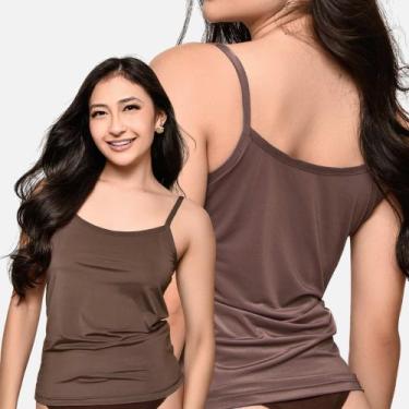 Imagem de Blusa Regata Segunda Pele Impllus Alça Fina Confortável, M, Café