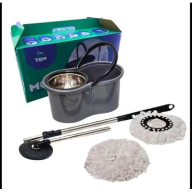 Imagem de Mop Giratório com Balde 9L, Cabo Inox 125cm, 2 Refis de Microfibra, Sistema de Centrifugação