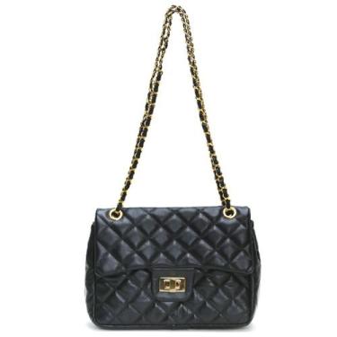 Imagem de Bolsa Feminina Couro Legitimo Matelassê Média - Cosenza, Preto c doura