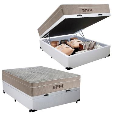 Imagem de Cama Box Baú Casal Sintético Cremil + Colchão Molas Ensacadas AirPrime 138x188x65cm