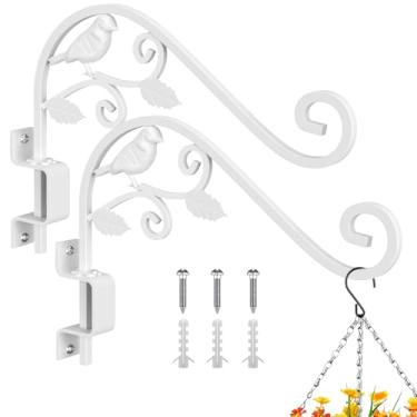 Imagem de Cabides para plantas ao ar livre, pacote com 2 ganchos giratórios de 38,5 cm para parede, cabides resistentes de ferro forjado para plantas ao ar livre, suporte de plantas suspenso resistente para
