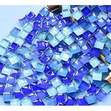 Imagem de Mosaico Tiles 225 peças/200 g pacote de suprimentos de mosaico de vidro cristal para decoração de casa, artesanato faça você mesmo, pratos, molduras, vasos de flores – azulejos quadrados de 1 x 1 cm (azul)