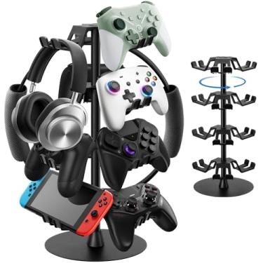 Imagem de hatisan Suporte de fone de ouvido giratório de 4 camadas, suporte de controle de mesa para Xbox PS5 PS4 Switch, acessórios de jogos, suporte para fone de ouvido para controle de 8 unidades