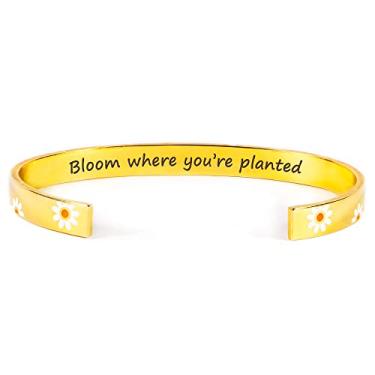 Imagem de História joias pulseiras inspiradoras para mulheres presentes para meninas adolescentes margarida girassol punho pulseira presentes para sua mãe, filha, amigos, irmãs, mantra gravado aniversário, joias de Natal, Metal não precioso, Sem pedras preciosas