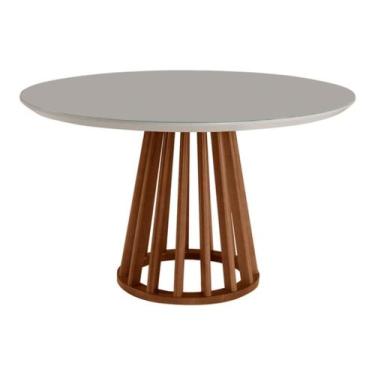 Imagem de Mesa de Jantar Cone Ripada - Branco Laca com Imbuia Glazer - GH M, 110