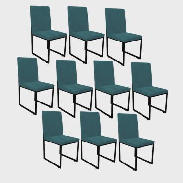 Imagem de Kit 10 Cadeira de Jantar Office Sttan Industrial Escritório Sala Ferro Preto Suede Azul...