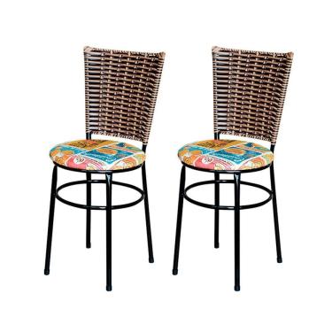 Imagem de 2 Cadeiras Preta Para Cozinha Hawai Avelã Assento Floral Cor: happy Hour