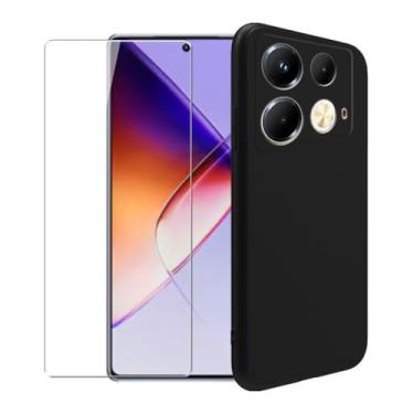 Imagem de WDMYLFTW Capa para Infinix Note 40 4G + película protetora de tela de vidro temperado - Capa protetora de TPU à prova de choque flexível de silicone transparente para Infinix Note 40 4G (preto)
