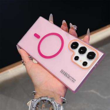 Imagem de HPQWN Para S24 Ultra Matte Double Color Case Magnetic Hard Pc Slim Cover (Para S24 Ultra/Rose Red)